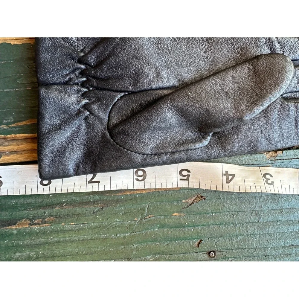 Unbranded‎ Black Genuine Leather Gloves Small Polyester Lined Elastic Wrist